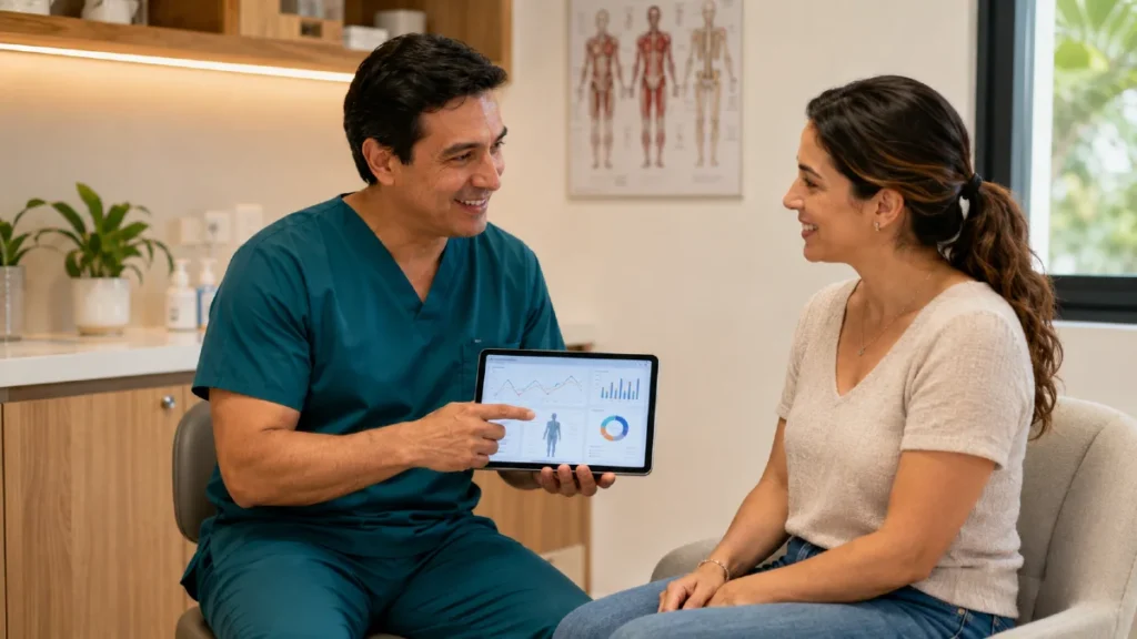 Doctor mostrando las especialidades médicas
